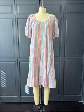 J. Crew Pastel Multicolor Tiered Midi Dress